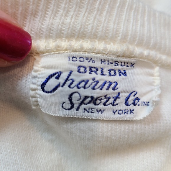 Vintage Cottage Cardigan Sweater Embroidered 50s Dainty Parisian Cream Fairy - Picture 9 of 9